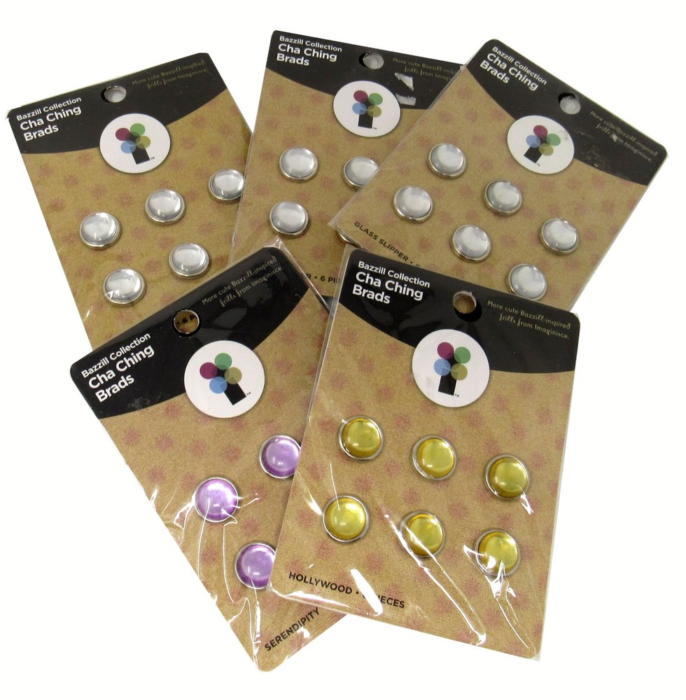 Imaginisce Lot of 5 packs Cha Ching Brads White Pink Yellow Bazzill 30 pcs