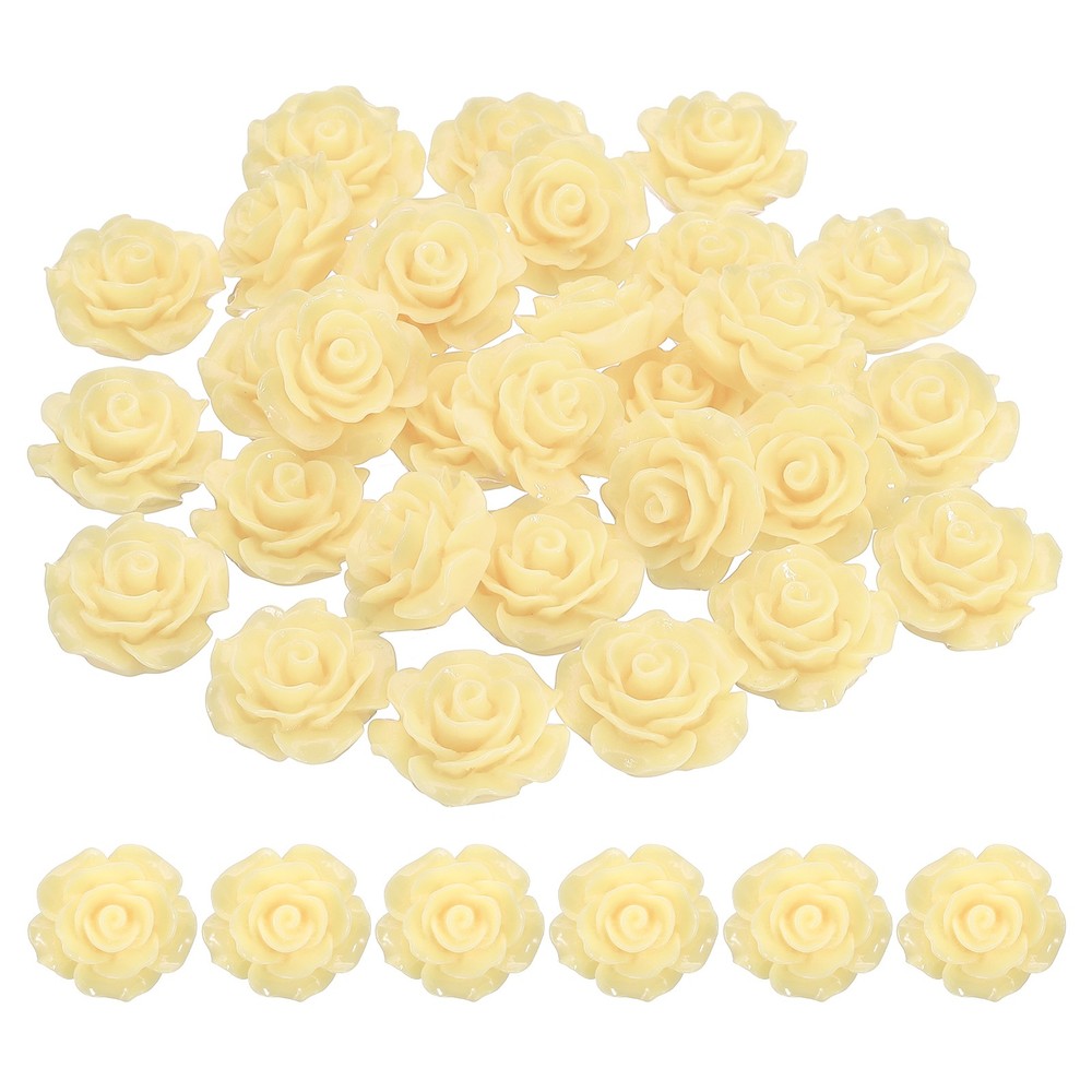 20mm Rose Flower Resin Cabochon, 30 Pcs Mini Rose Flower Resin, Light Yellow