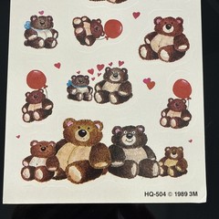 Vintage 80s 3M Brand STICKERS SHEET 1989 Adorable TEDDY BEARS- EXCELLENT HQ-504