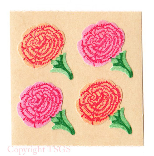 Vintage 80’s Great Seven 7 FUZZY Carnations Flowers Brown Backing Sticker Mod
