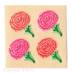 Vintage 80’s Great Seven 7 FUZZY Carnations Flowers Brown Backing Sticker Mod