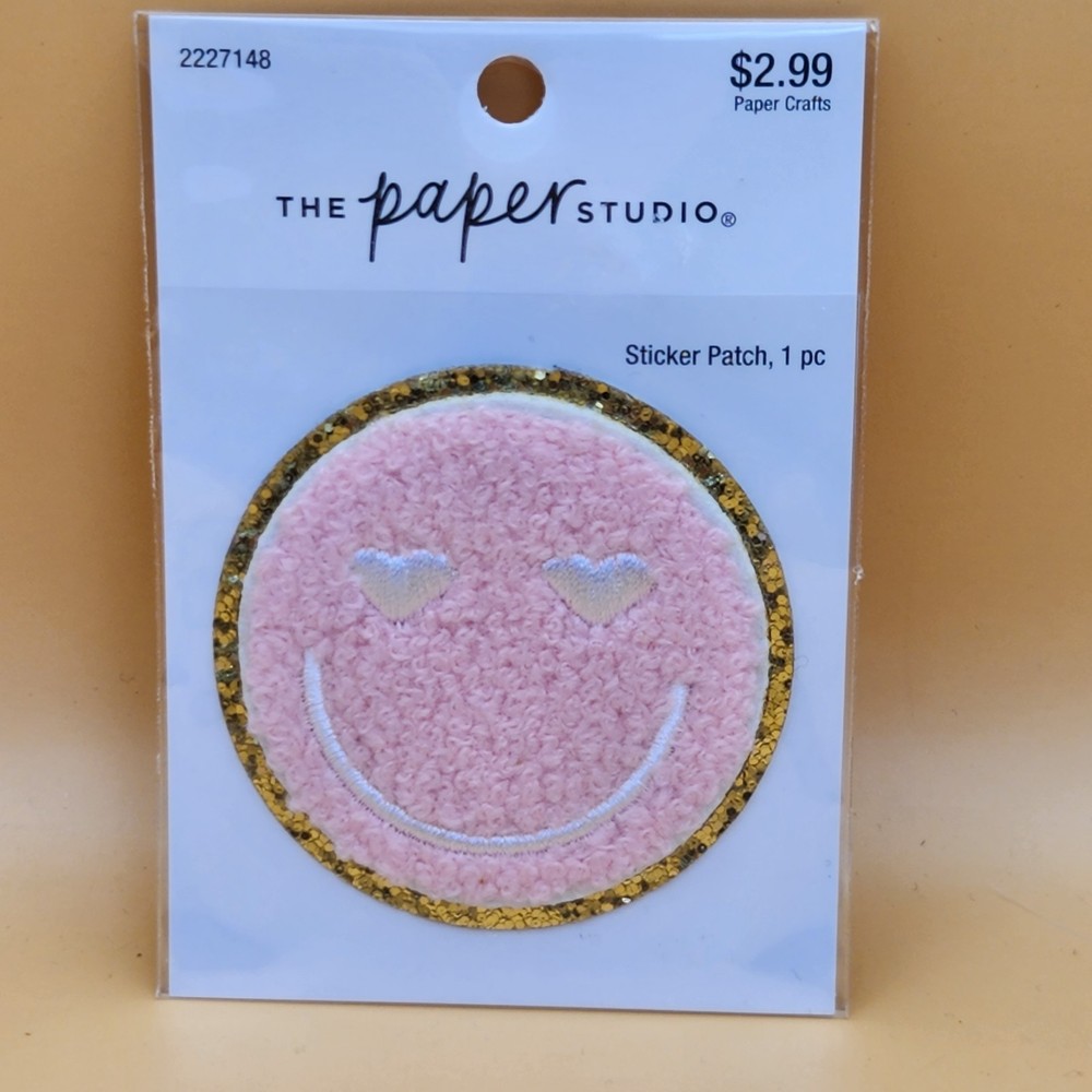 The Paper Studio Pink Heart Smiley Face Chenille Sticker Patch 1 pc NWT