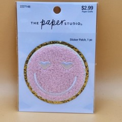 The Paper Studio Pink Heart Smiley Face Chenille Sticker Patch 1 pc NWT