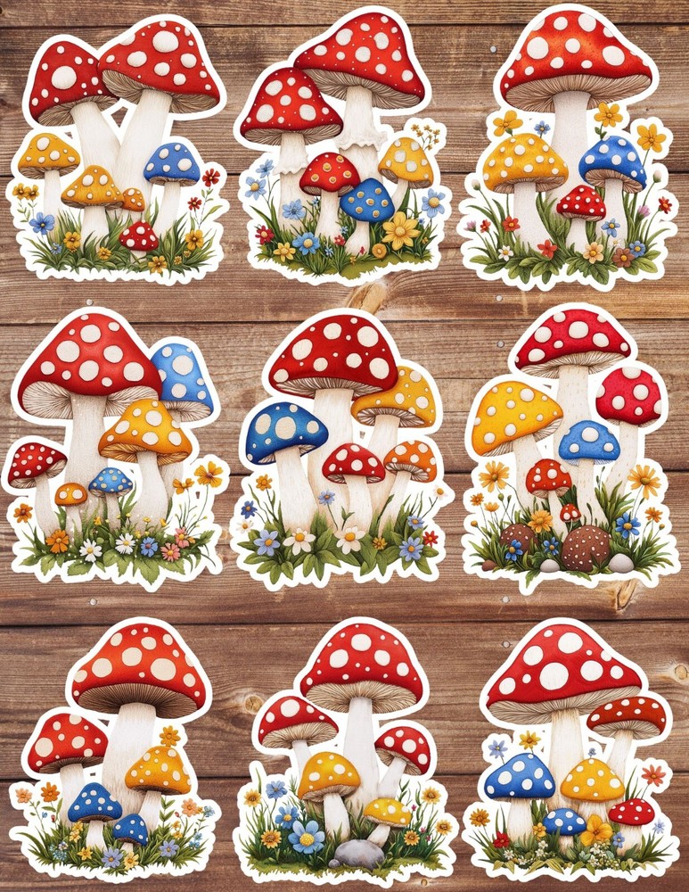 Mushroom Patch Die Cut Vinyl Stickers Set Scrapbooking Laptop Water Bottle