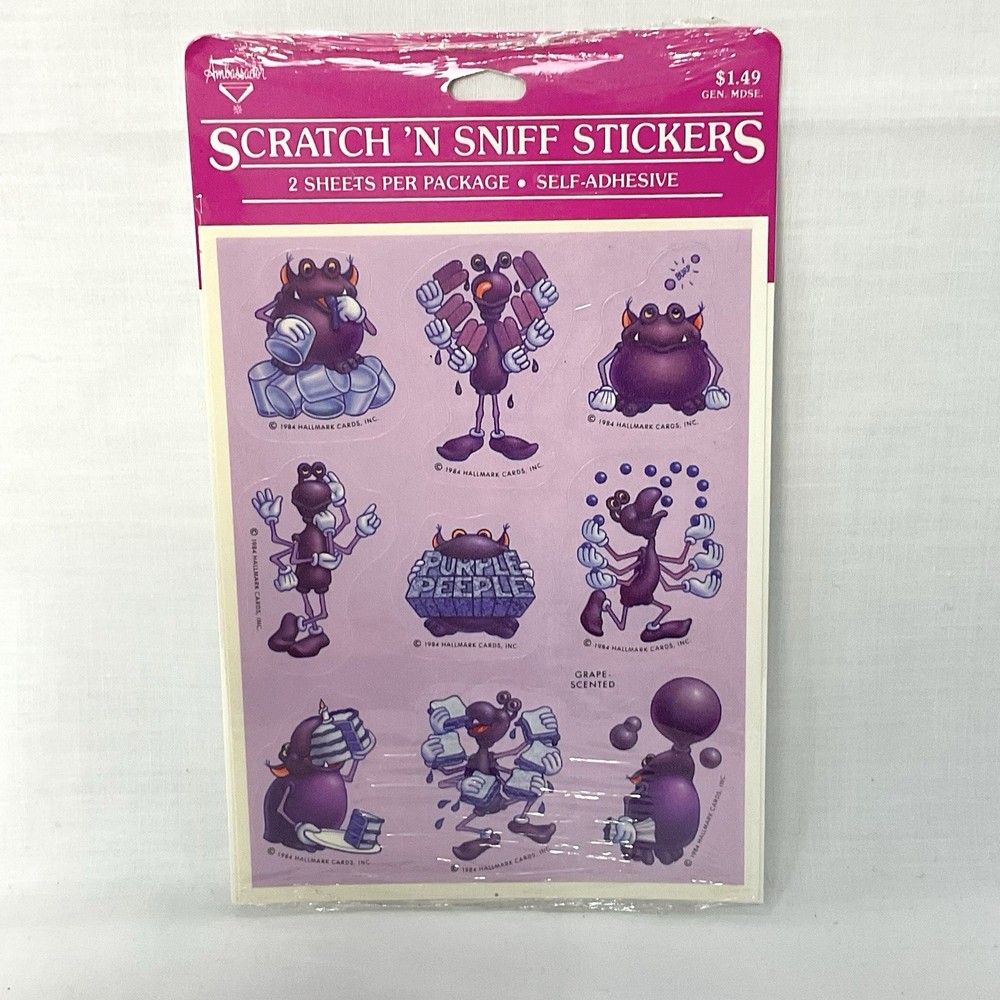 Vintage 1984 Hallmark Scratch N’ Sniff Grape Stickers NOS 1-pk Purple Peeple