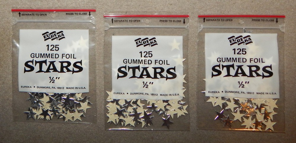 3 Packs Vintage Silver Star Foil Gummed Stickers (1/2″, 125 per pack, 375 total)