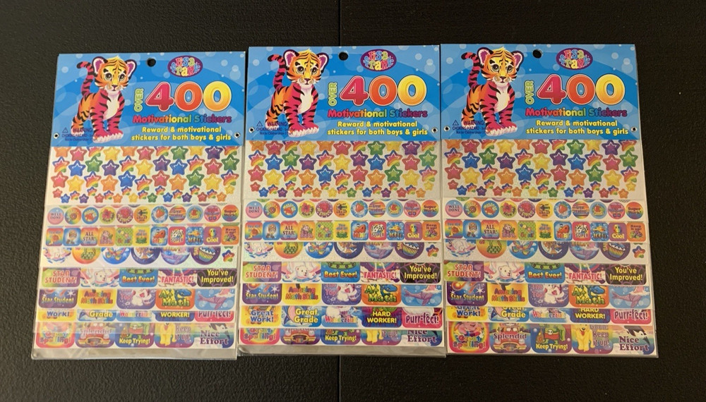Lot of 3 Lisa Frank Over 400 Reward & Motivational Stickers P7566