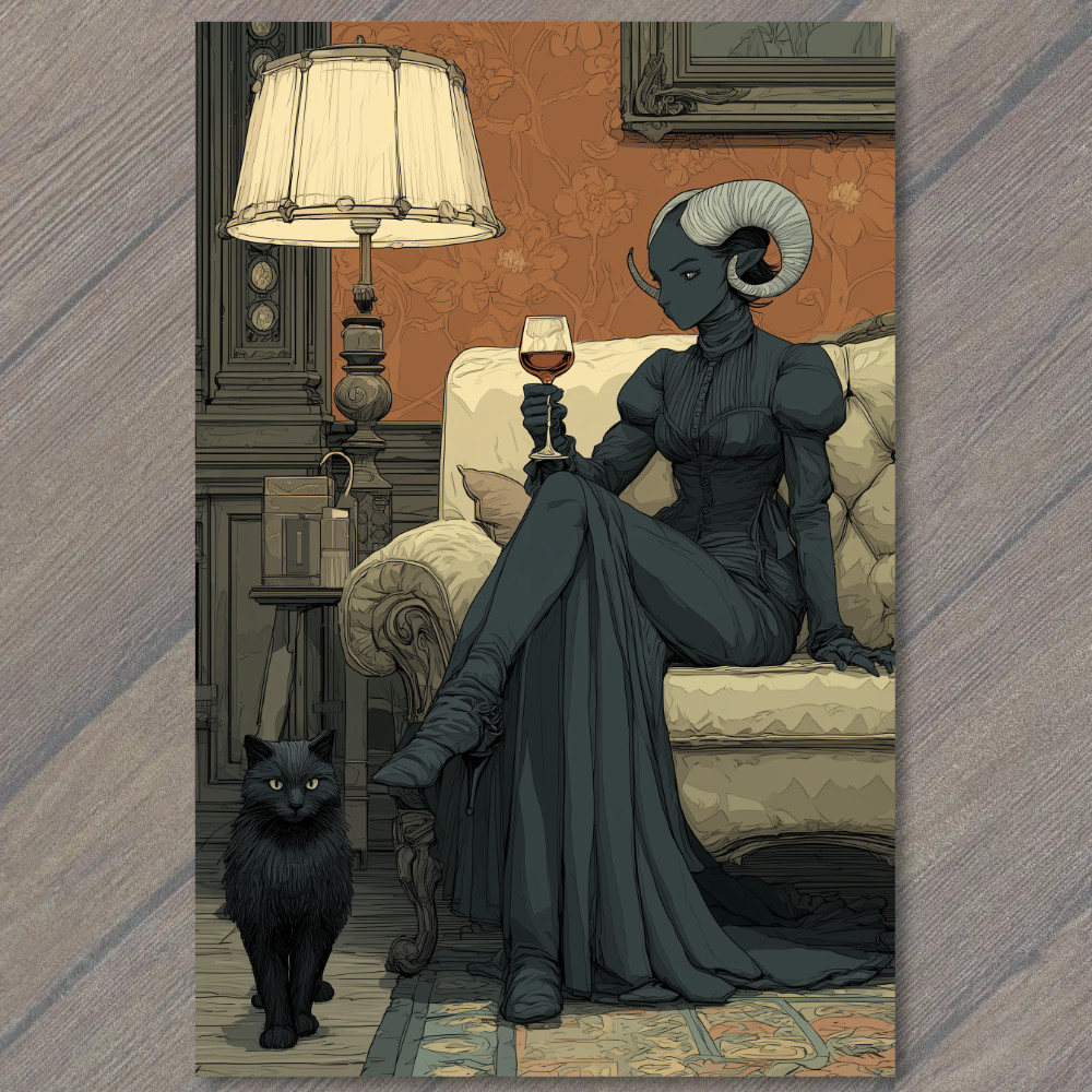 STICKER Ram Horn Woman Wine Glass Cat Floor Lamp Dark Victorian Living Room