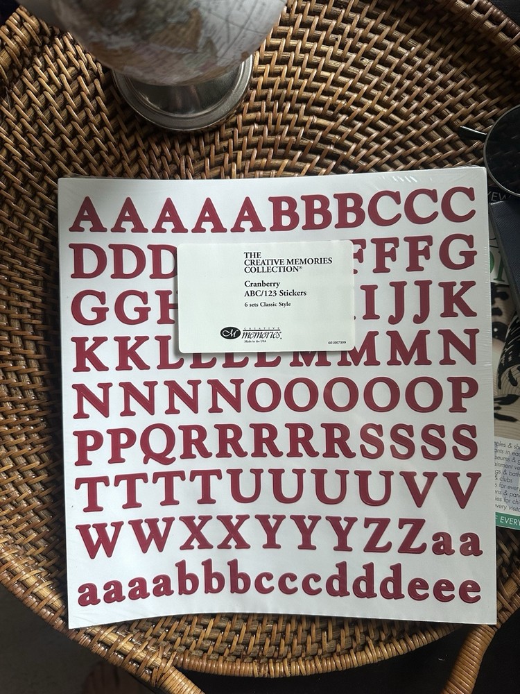 Creative Memories ABC/123 Classic Style Sticker Sheet Cranberry Red Sealed New