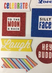 HAPPINESS PHRASE Chipboard Glittered Stickers(13pc)Smiles•Adventure•Love •Silly•