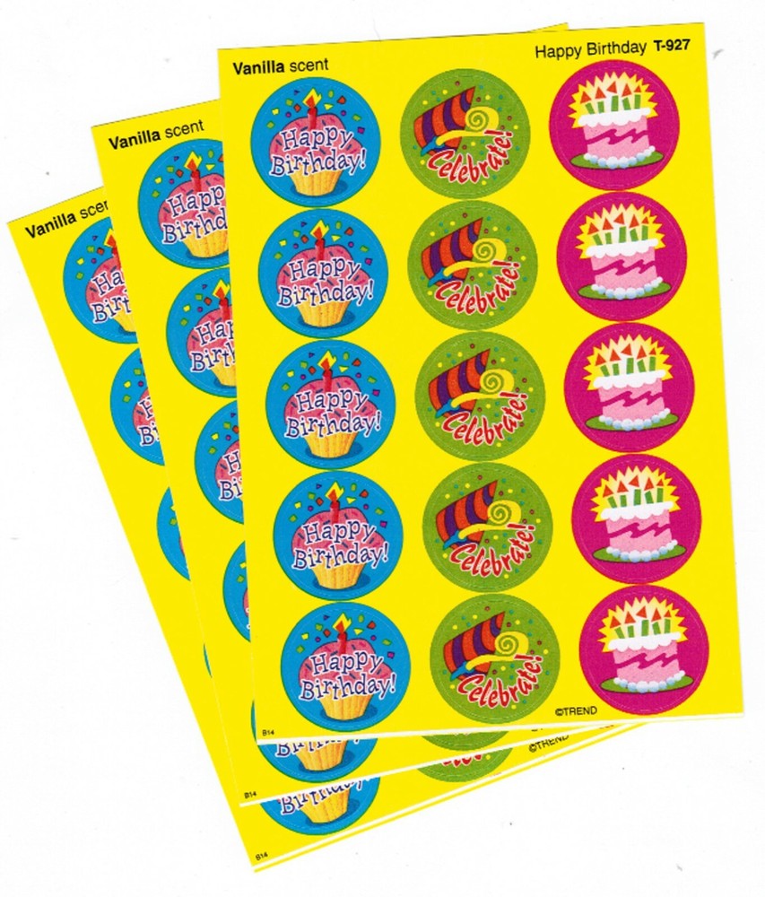 3 sheets VANILLA Scented Scratch n Sniff Stickers! 45 Stickers! TREND Birthday