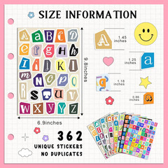 362 Pcs Waterproof Vinyl Alphabet Stickers for Scrapbooking and Decor