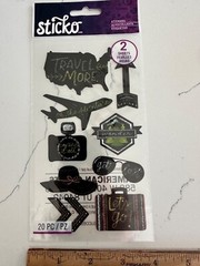 Sticko Autocollant Chalk Travel 20 PC Let’s Go Hat Airplane Wander Scrapbooking