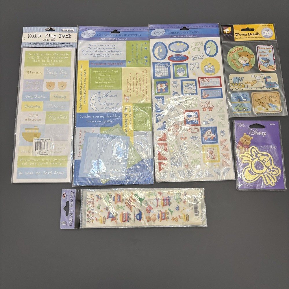 Lot of Baby Theme Boy or Girl Scrapbooking Stickers Rub-ons 1 Stencil- BRAND NEW