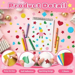 625Pcs Glitter Foam Stickers Foam Heart Star Circles Shape Sticker Self Adhesive