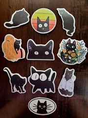 STICKERS x 10 Black Cats Kitten Cartoon Flower Daisy Cat Kitty Face FEBD4