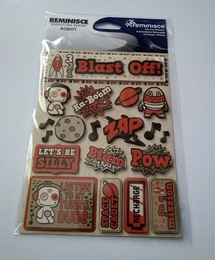 Scrapbooking Crafts Stickers 3D Blast Off Robot Pow Zap Silly Ka-Boom Rocket