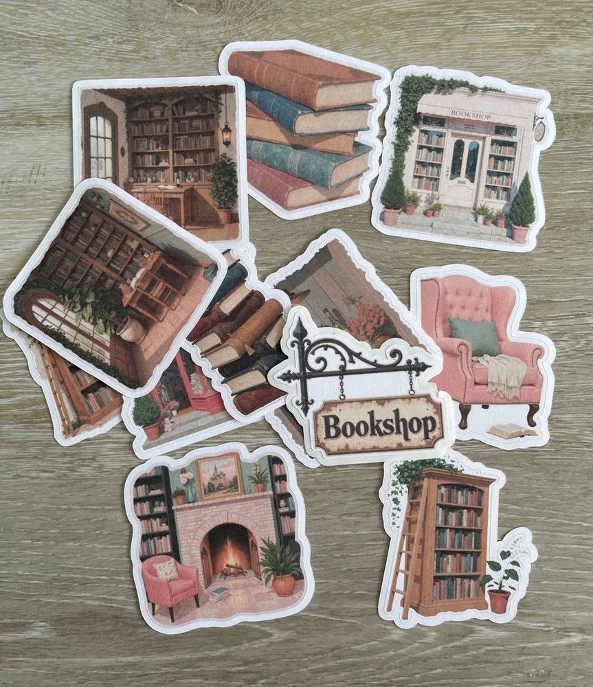 12 Vintage Bookshop Junk Journal Stickers Scrapbook Supply Papercraft Ephemera