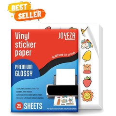 Printable Vinyl Sticker Paper for Inkjet Printer – 25 Sheets Glossy White Wat…