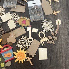 Mixed Media Craft Lot 138 Pieces Wood Cutouts Chipboard Letter Tags Junk Journal