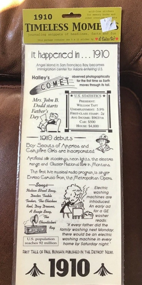 Extra Large IT TAKES TWO Stickers TIMELESS MEMORIES IT HAPPENED IN 1910