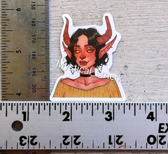 Haunted Active Spirit Little Creepy Demon Girl with Horns Hot Blush Sticker 1 Pc