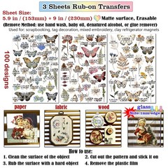 3 Sheets Butterfly Rub-on Transfer Stickers Use for Fabric Paper Wood Chips DIY