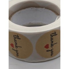 Thank You Stickers Kraft Paper with Red Heart 500pc 1in Product Label Stickers f