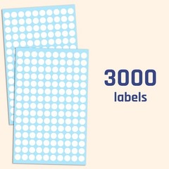 White Round Dot Stickers 3000 Pack Self-Adhesive Labels 3/8 Inch Diameter