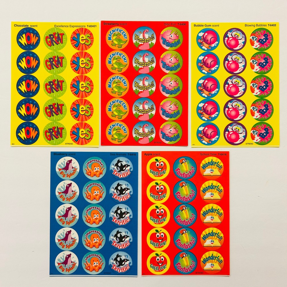 TREND Scratch n Sniff Scented Sticker LOT Bubble Gum Apple Blueberry Chocolate