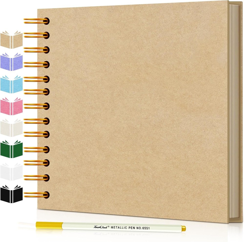 DIY Scrapbook Album 7×7 Kraft Hardcover 40 Pages Photo Memory Book Metallic Pen