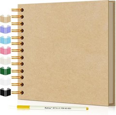 DIY Scrapbook Album 7×7 Kraft Hardcover 40 Pages Photo Memory Book Metallic Pen