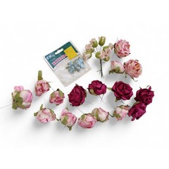 Craft Lot Paper Roses Pink Burgundy Red Blue Satin 2″ 1″ MIsc Vintage