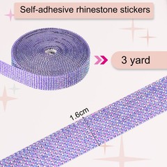 Self Adhesive Rhinestone Strips 3 Yards 0.6 Inch for Craft,Dark Purple AB