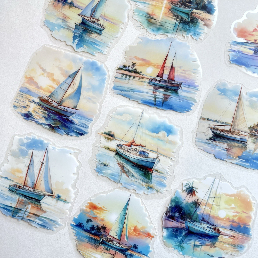 Island Paradise Sailboat Flake Stickers Vacation Scrapbooking Junk Journaling