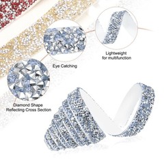 For 3/5 Inch x 1 Yard Crystal Rhinestone Tape Light Blue Silver