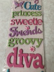 K&COMPANY CHIPBOARD ADHESIVE SPARKLY SWEET WORDS 12PCS