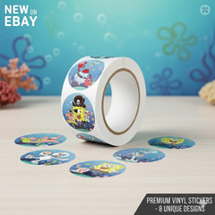 1000 (2 rolls) SpongeBob SquarePants Stickers Multi-Character ,500pcs/Rolls