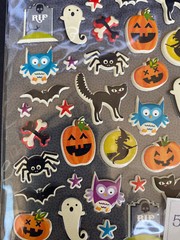 Vintage Halloween Stickers Puffy Ghost Black Cat Pumpkin Witch Spider Owl Bone