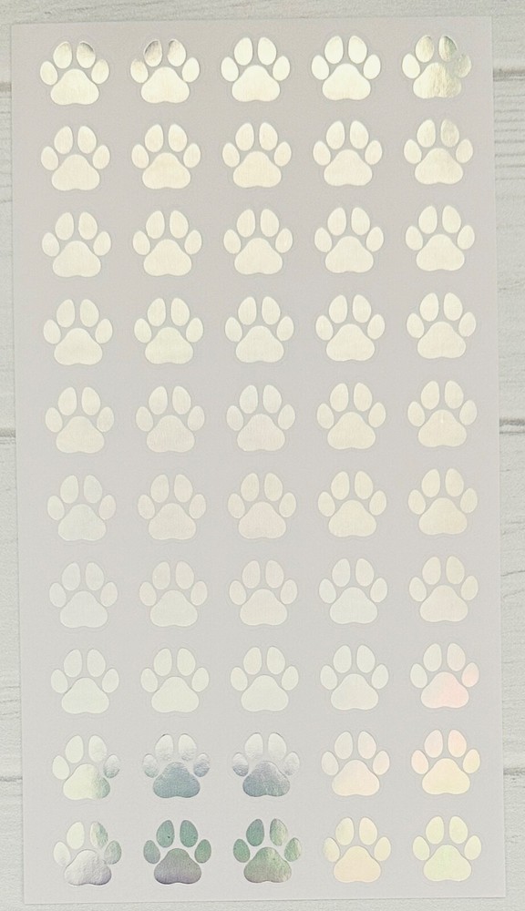 1 Sheet Silver Foil Dog Puppy Paw Print Stickers Planner Crafts Envelope Seals