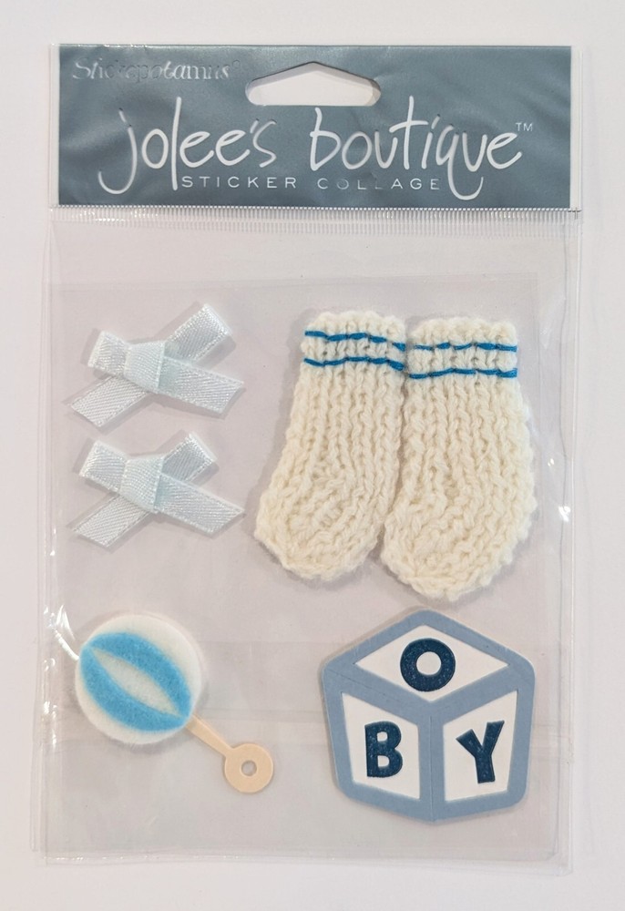 Jolee’s Baby Boy Accessories Scrapbooking Stickers Socks Rattle Block Bows