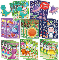 48 Sheets Make a Face Stickers for Kids – Animal Stickers with Unicorns and Dino