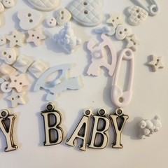 UNUSED Decorative Buttons PASTEL BABY HEARTS STARS BRADS Craft Sewing Scrapbook