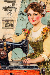 VTG SEWING SEAMSTRESS POSTCARDS 5 pc Scrapbook Card Topper Junk Journal Art Card