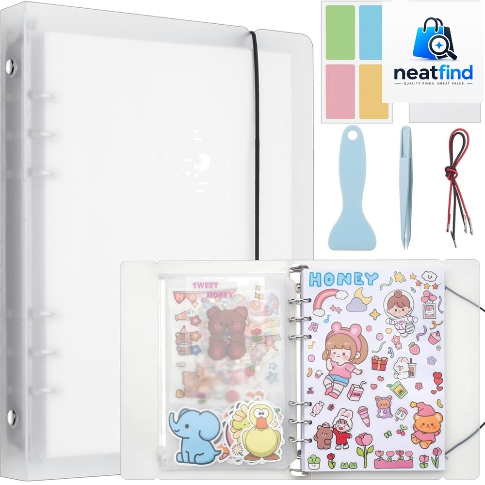 Reusable Sticker Album with 100 Sheets, Collecting Book with Pockets, A5
