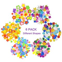 Glitter Foam Stickers Self Adhesive Craft Shapes Stars Hearts Flowers 6PCS