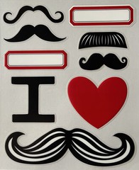 I LOVE MUSTACHE Mylar Stickers (9pc)MAMBI•For Notebooks•Binders •School Supplies