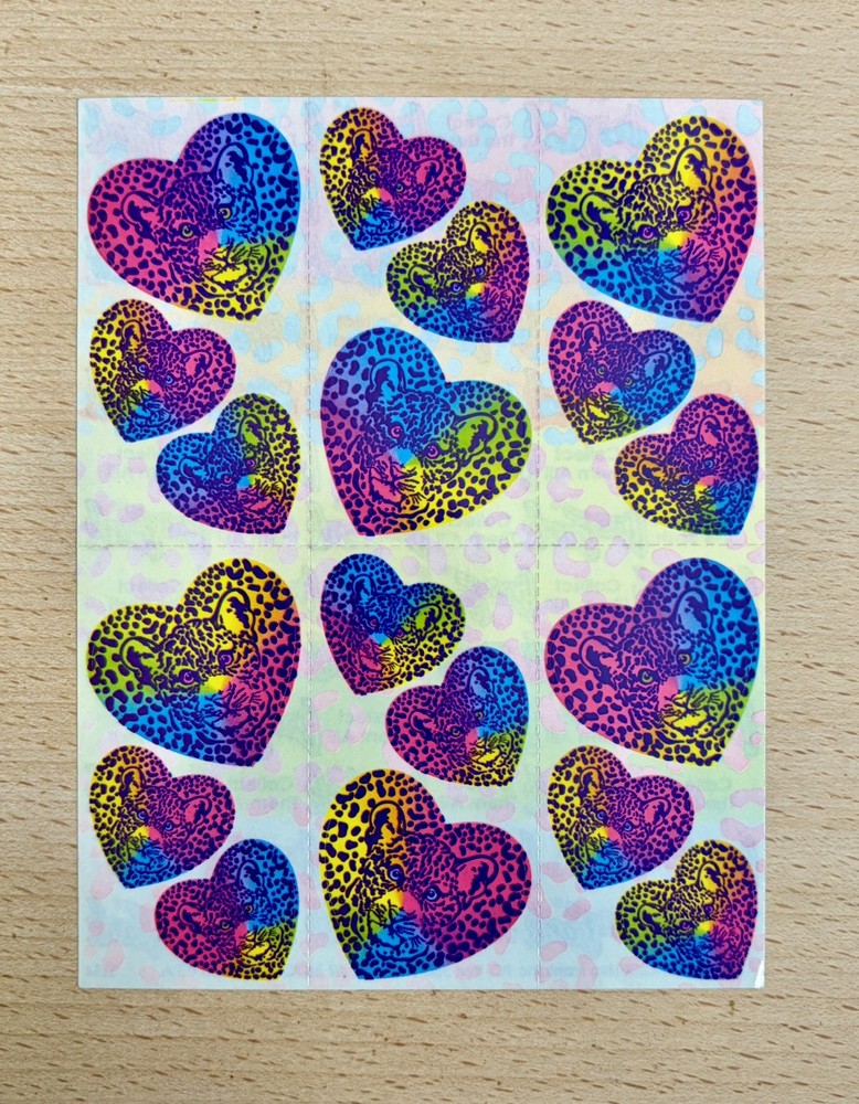 VINTAGE Lisa Frank Sticker Sheet – Rainbow Leopard Print Hearts – S164