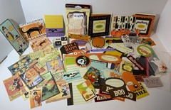 HUGE Halloween Crafting Scrapbooking Lot Paper Fabric Stickers Ribbon Die Cuts