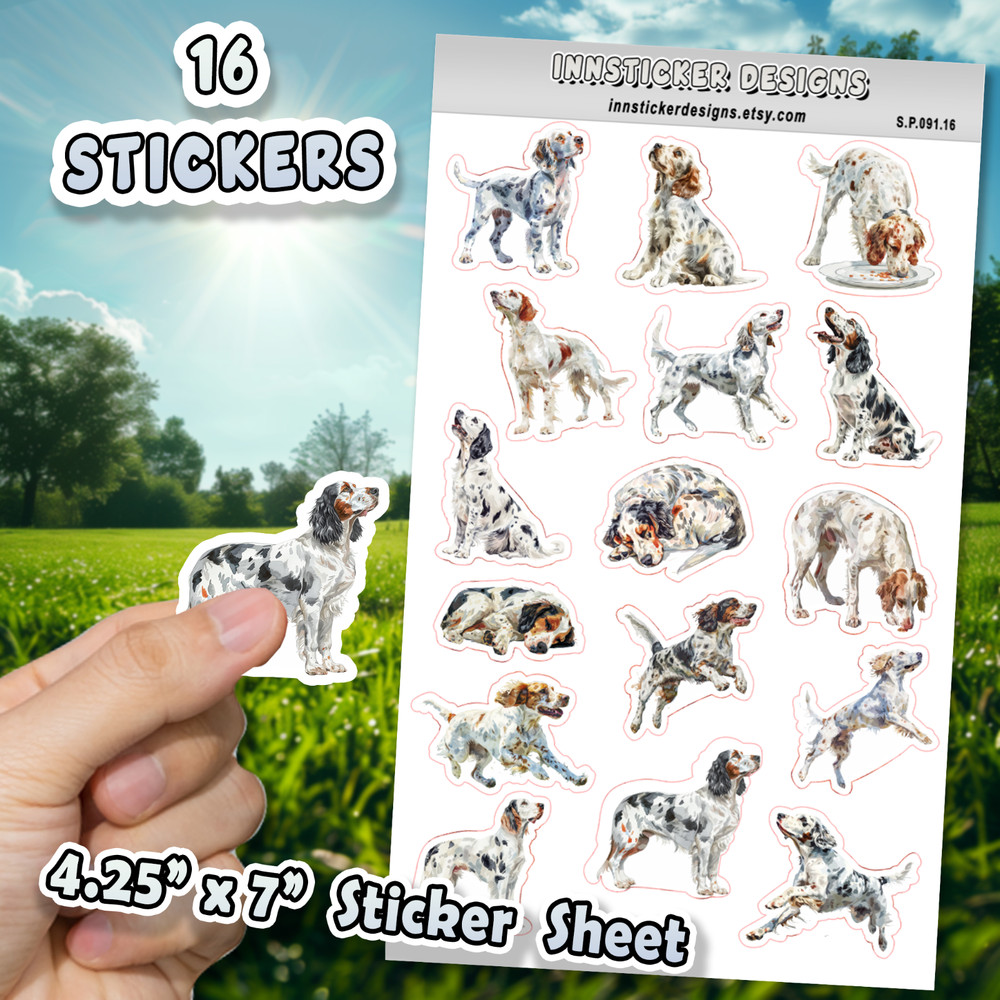 English Setter Dog Stickers for Journals, Scrapbooks, Planners, Glossy, Matte